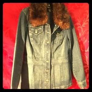 Style & Co. Denim Jacket with Removable Fur Collar